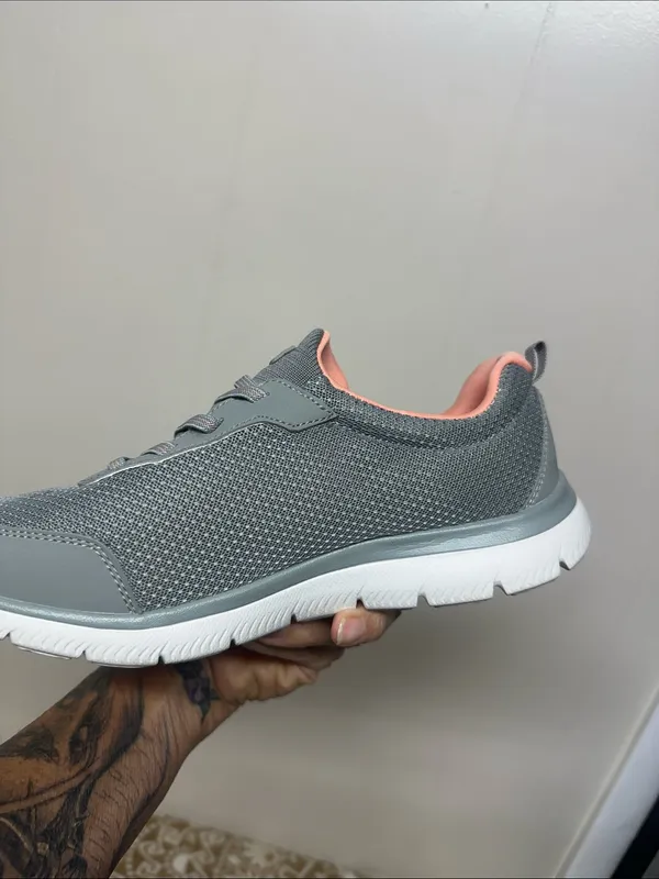 Skechers Gray with Coral Lined Slip-On Lace Sneakers - Image 4