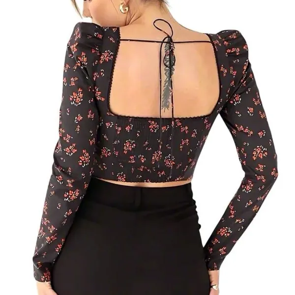 Rumored Antoinette Long Sleeve Corset Top Spanish Poppy Floral XS - Image 2