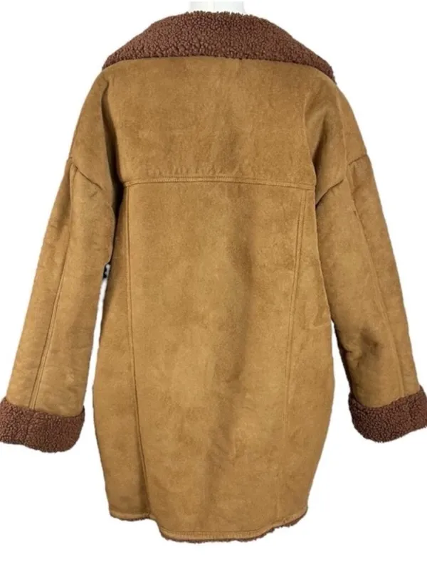 Free People Western Bohemian Retro 70s Faux Sherpa Suede Diogo Coat Size Large - Image 9