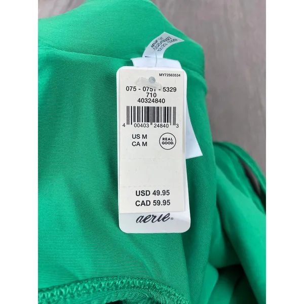 Aerie Green Crinkle Birthday Scoop Back Cheekiest One Piece Swimsuit Sz.M NWT - Image 11
