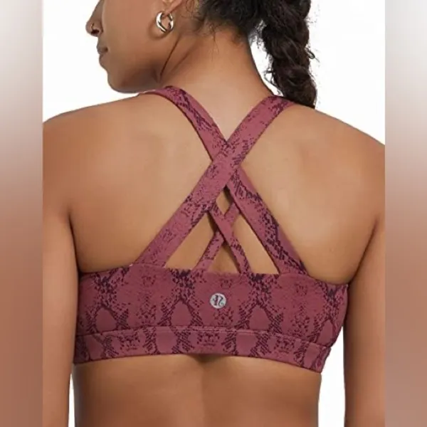 Running Girl Snake Print Sports Bra Women’s Size M Burgundy Black‎ Activewear - Image 2