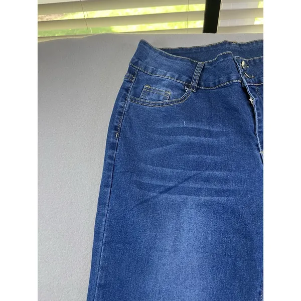 Womens Stretch Flare Boot Cut 2‎ Button Jeans Denim Medium Wash 33x29 Size XXL - Image 3