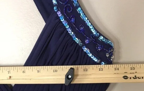 Nightway navy blue open back low cut prom holiday dress size 4 - Image 8