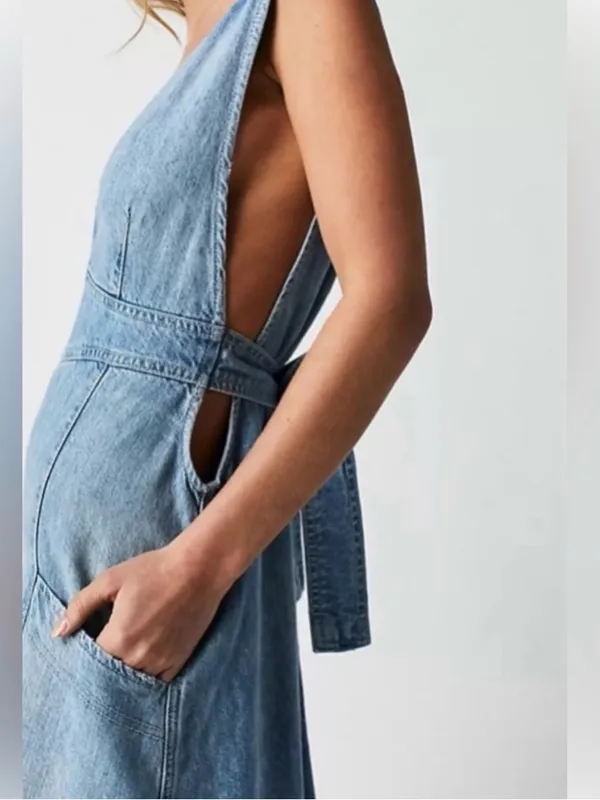 Free People We The Free Wonderland Denim Maxi Dress Small - Image 6