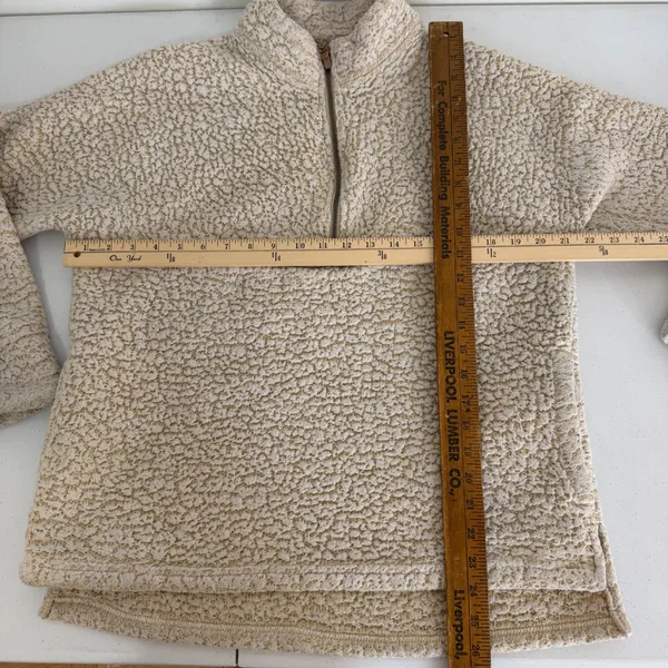 Sherpa Fleece Quarter Zip Pullover Oatmeal‎ Heather Cream Womens Size Large Cozy - Image 8