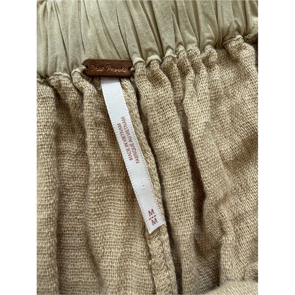 Free People Linen Blend Drawstring Pants M Beige - Image 3