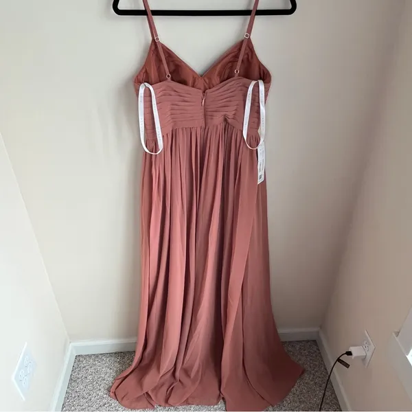 Azazie Alia bridesmaid gown NWT A6 Cedar Rose A-line Pleated Stretch Satin Dress - Image 8