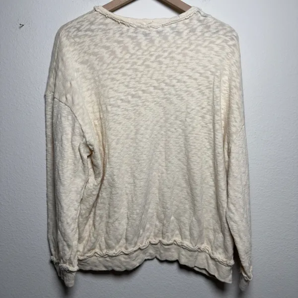 POL Women Oversized Sweater Small Cream Raw Edge‎ Distressed Textured Knit - Image 4