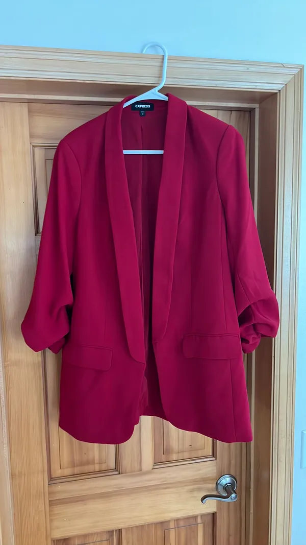 Express Red Blazer 3/4 Sleeve Size L - Image 2