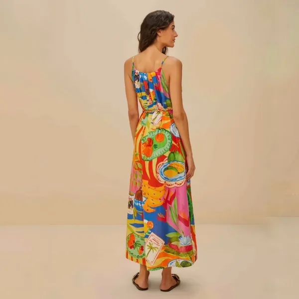 Farm Rio Summer Picnic Midi Dress Small Belted Cotton Sleeveless Tropical - Image 5