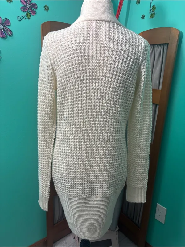 No Boundaries Cream Open-Front Knit Cardigan - Image 7