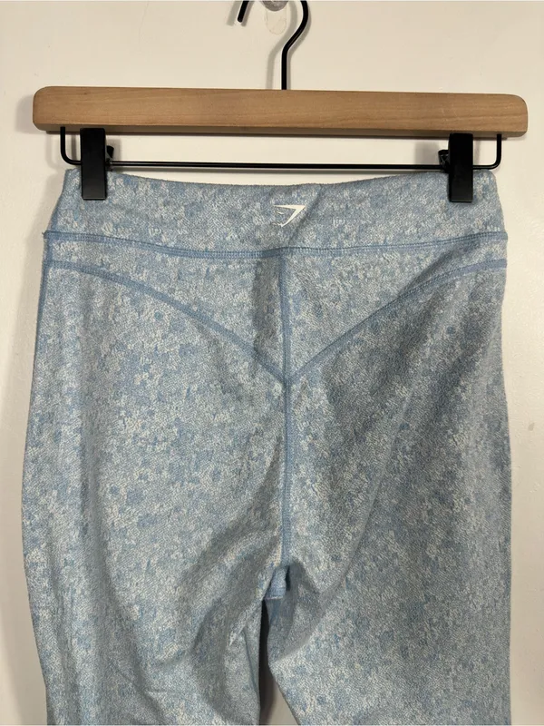 Gymshark Fleur Texture Leggings Blue Medium High Rise‎ Floral Texture Workout - Image 6