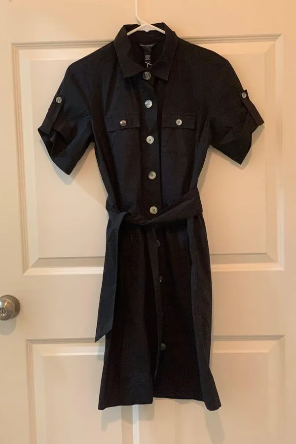 Banana Republic Black Button-Up Collared Shirt Dress. Size-4 - Image 4