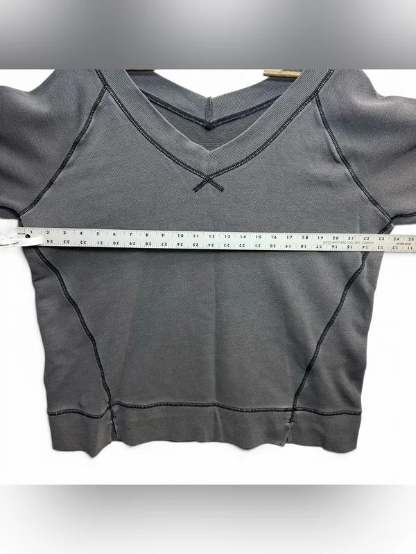 Aerie Gray V-Neck Oversized Sweatshirt Women’s Small Contrast Stitch Pullover - Image 8