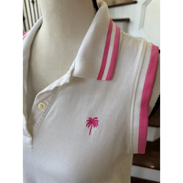 Vintage Lilly Pulitzer White Label Pink Palm Tree Sleeveless Polo Tank Golf - Image 2