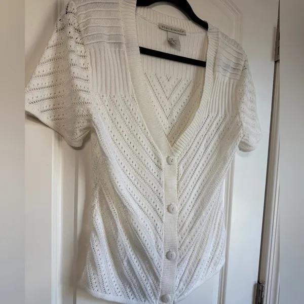Requirements‎ vtg y2k Ivory Knit Button-Up Cardigan short sleeve womens small - Image 3