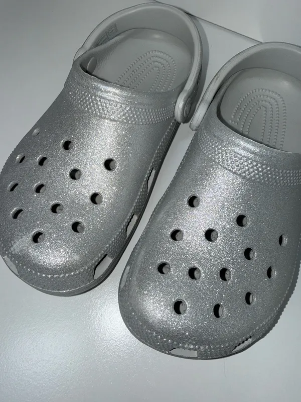 Crocs Classic Silver Glitter Clogs Slip On Rubber - Image 4