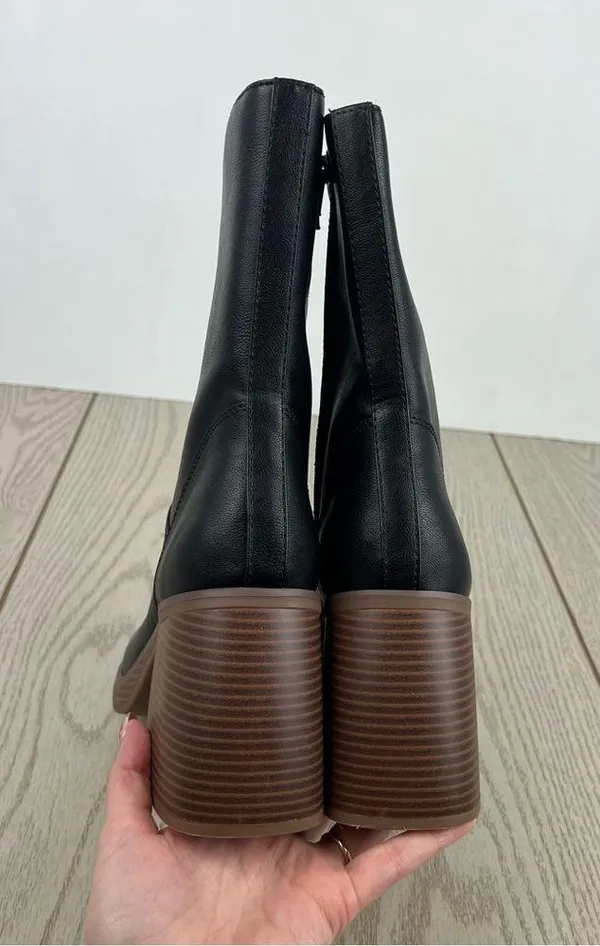 Sun + Stone Aleenn Stacked Round Toe Mid-calf Boots 9M Black Smooth $85 - Image 7