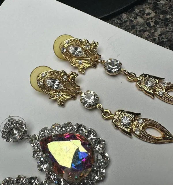 Sparkly Statement Rhinestone Mix Dangle Drop Pierced Earrings Lot Of 3 - Image 3