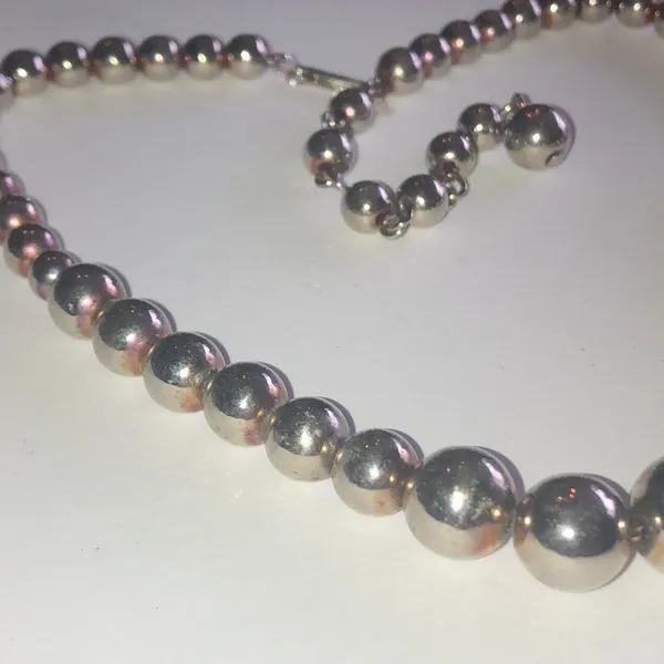 Vintage Silver Tone Metal Beaded Ball Beads Retro Boho Necklace - Image 6
