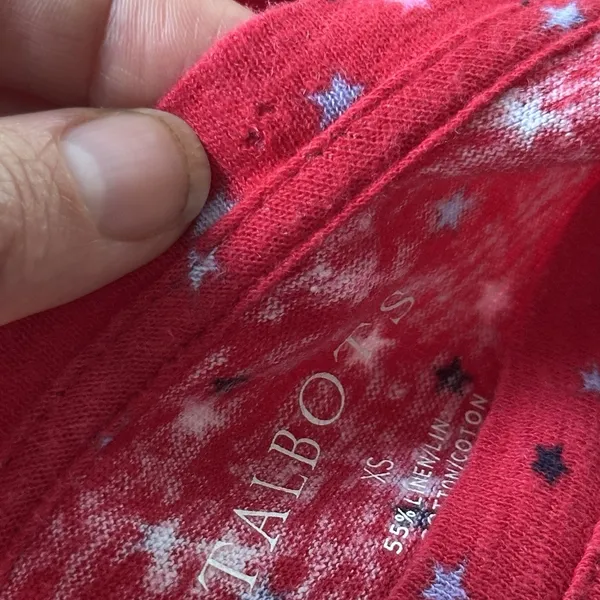 Talbots 100% Linen Cotton Blend Red Stars T Shirt XS Coastal Patriotic Beachy - Image 9