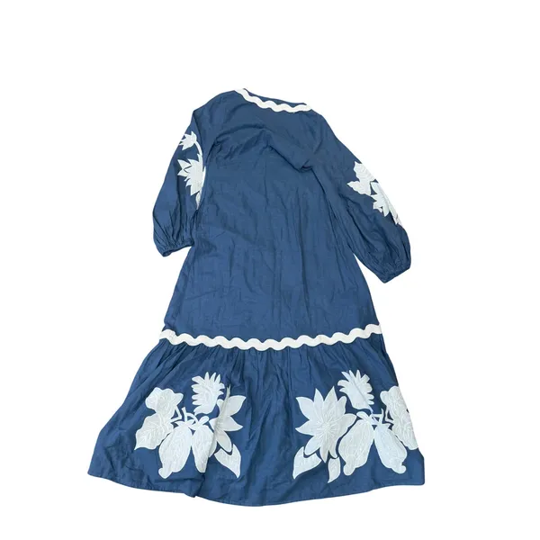 Farm Rio Anthropologie Blue Linen Blend Embroidered Pineapple Maxi Dress M NWT - Image 2