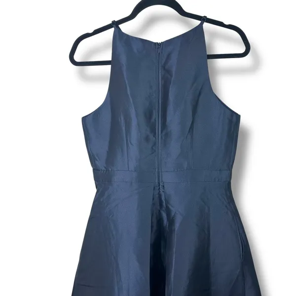 NEW Lulus Broadway Show Navy Blue High-Low Taffeta Pleated Gown Dress Medium - Image 9