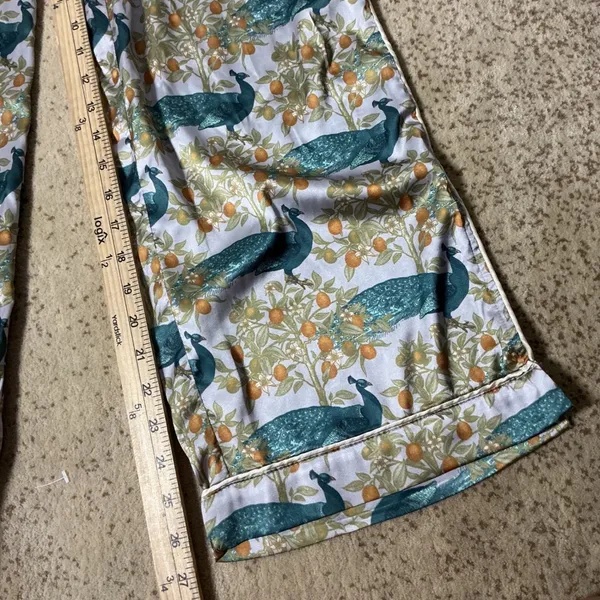 LATES Womens XS Peacock Orange‎ Tree Print Satin Pajama Pants Blue Green Orange - Image 4