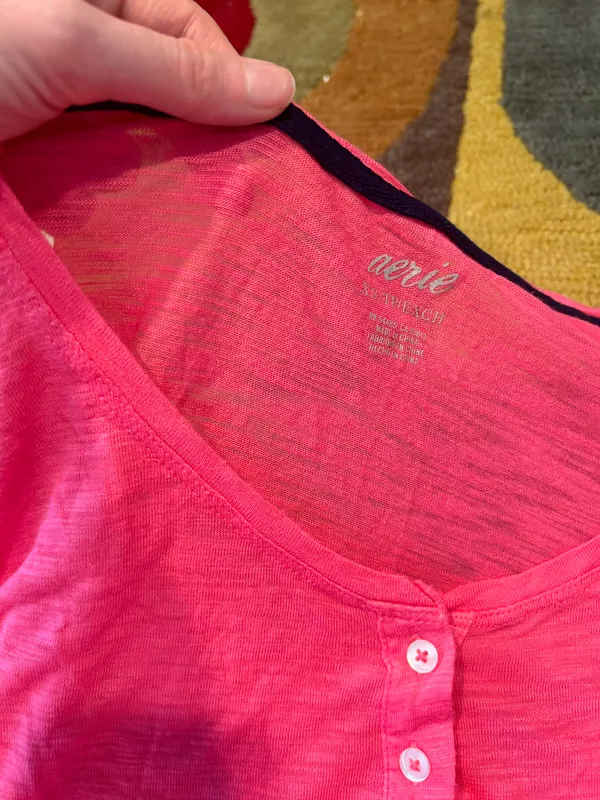 Aerie NWOT Y2K Style Pink Long Sleeve Henley T Shirt Thin Burnout Material XS - Image 3