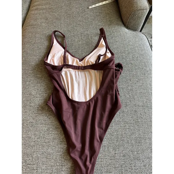 Shade‎ & Shore Womens Burgundy Wrap Tie Waist One Piece Swimsuit Size L EUC - Image 2