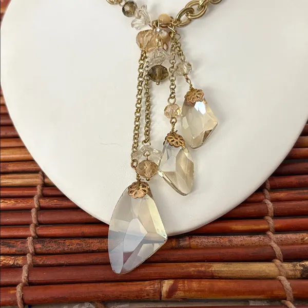 Gold Chain Necklace with Crystal Accents & Crystal Tassel 27”- 33” - Image 2