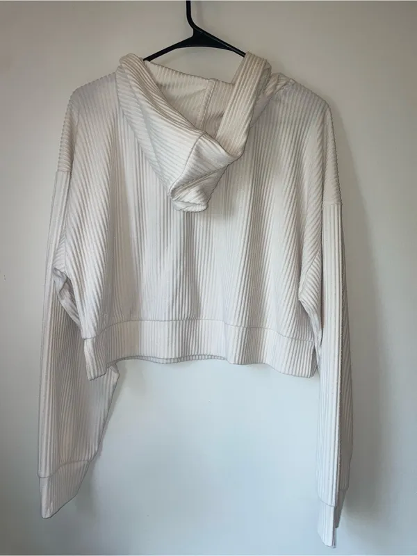 Altar'd State Revival Ribbed Hooded Pullover Cream Sweater Size L - Image 3