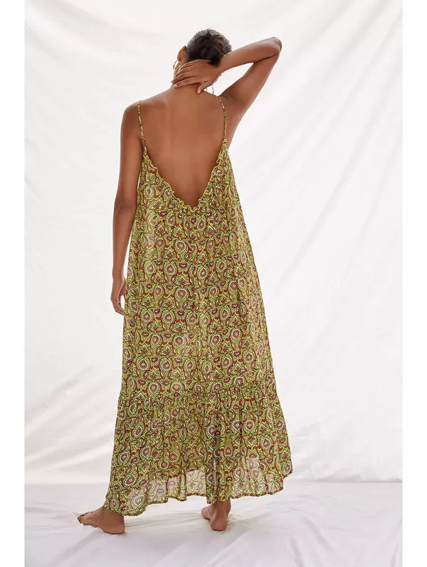 By Anthropologie Flounced Maxi Lounge Dress Citron Paisley Modal M Boho - Image 2