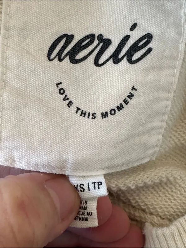 Aerie Oversized Love Embroidered Crewneck Sweatshirt Cream XS Comfy Lounge Soft - Image 5