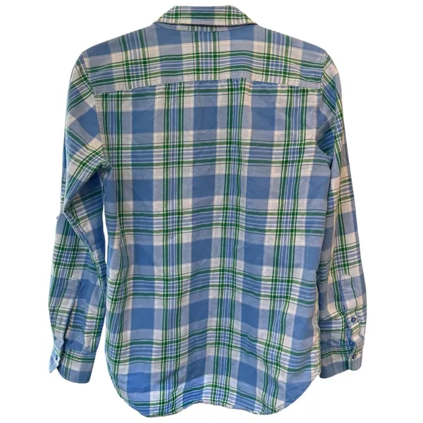 Medium Lauren Ralph Lauren Blue Green Brushed Cotton Button-Down Long Sleeve - Image 4