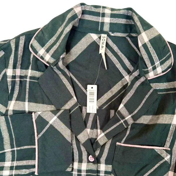Soma Flannel Long‎ Sleeve Notch Collar Button Up Pajama Top Womens XS Aspen New - Image 2