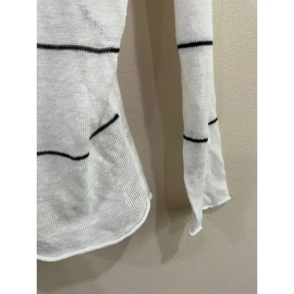360 Sweater Womens Large White Black Striped 100% Linen Open Back‎ Knit Top - Image 4