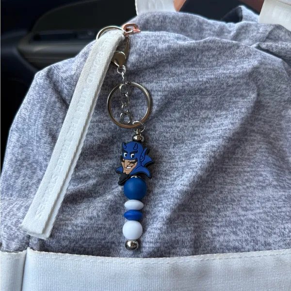 Handmade Blue Devil Keychain with Beads, Bag Charm, Zipper Pull. Team Spirit - Image 3