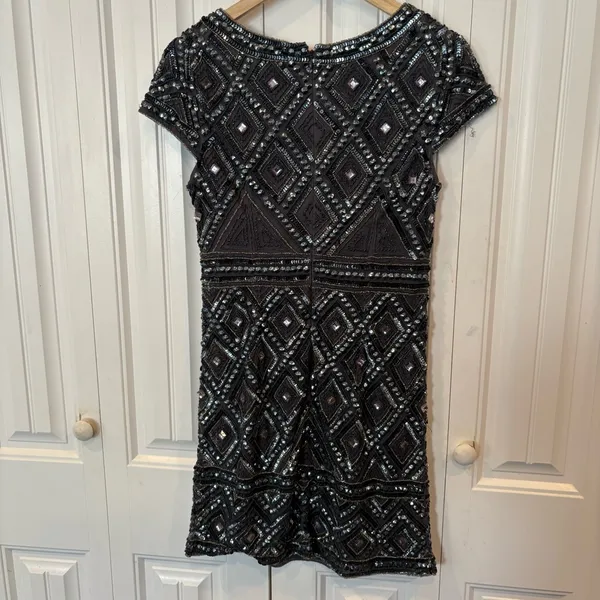 Adrianna‎ Papell Bluish/Gray Beaded Dress Size 4P - Image 2