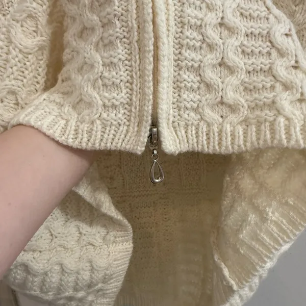 Aran Crafts 100% Merino Wool Chunky Cable Knit Hooded Sweater Zip Up Jac… - Image 7
