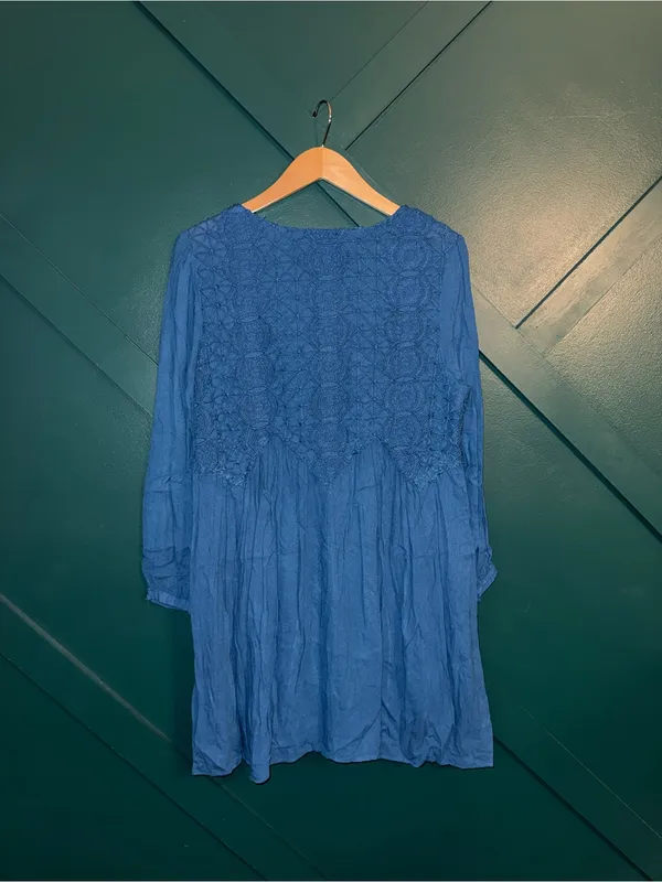 Jodifl Royal Blue Embroidered Boho Babydoll Tunic Dress Long Sleeve Flowy Mini - Image 2