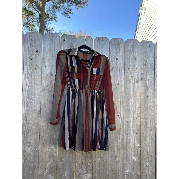 XTAREN Dress Size Small Stripe‎ Long Sleeve Fall Botton Cottage Cute - Image 3