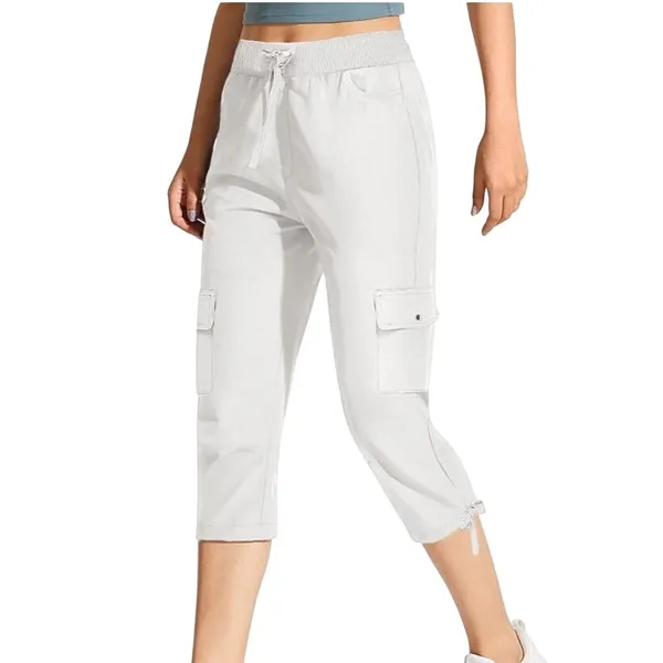 NWT ~ Womens White Lightweight Cargo Capri Quick Dry Hiking Pants & Pockets ~ XL - Image 2
