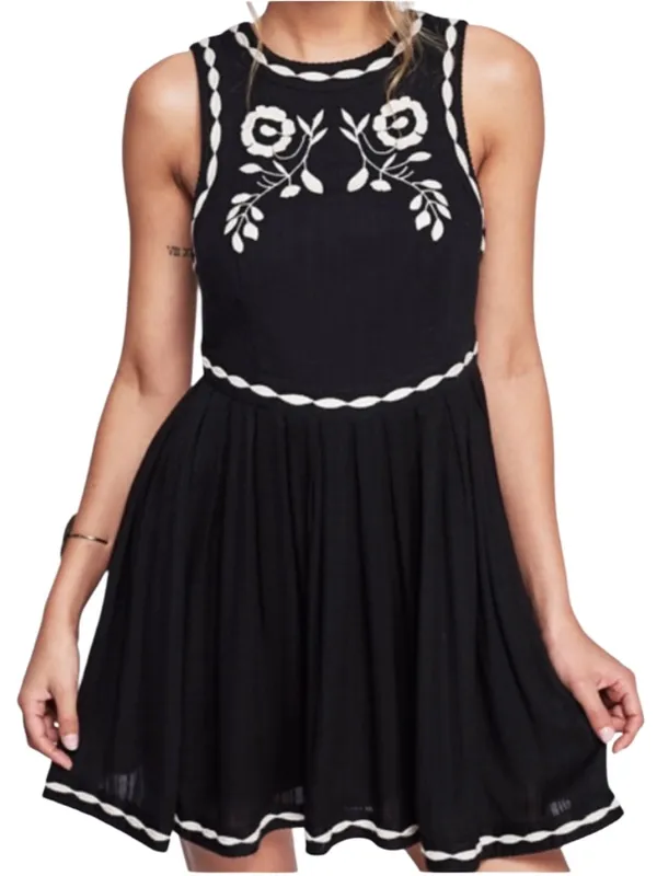Free People "Birds of a Feather" Embroidered Mini Dress in black Size 0 - Image 4