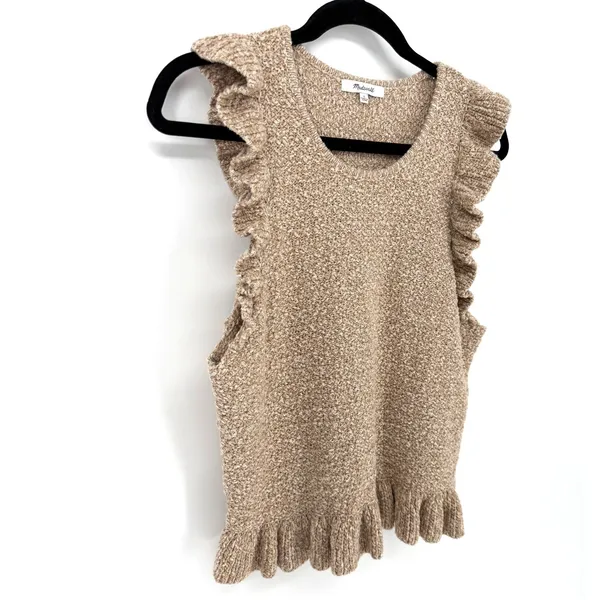 Madewell Nicollet Ruffle Sweater Tank Top Knit Large Tan Sleeveless Boho Cottage - Image 6