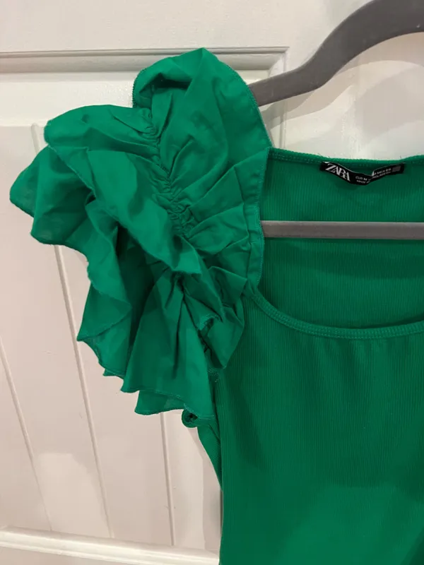 Green ZARA Ruffle Sleeve Bodysuit - Image 2