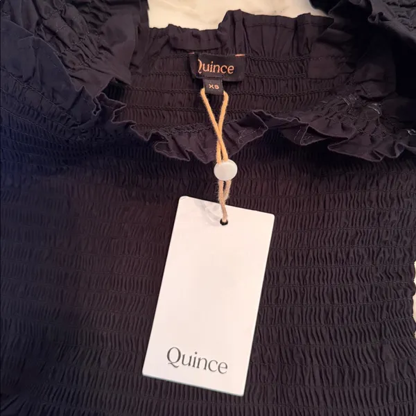 NWT Quince Smocked Midi Dress Black Women's Size XS (100% Organic Cotton) - Image 8