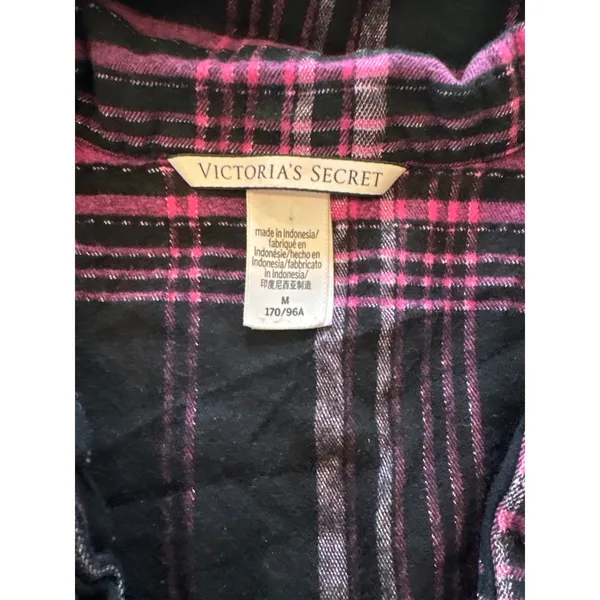 Victoria's Secret Pink Black Plaid Metallic Pajama Set Short Sleeve Shorts M - Image 3