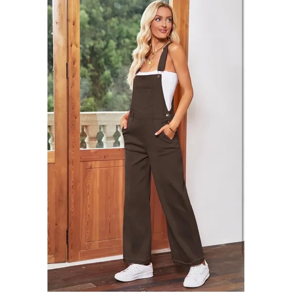 Overalls Brown Wide Leg‎ Adjustable Strap Size Small - Image 3