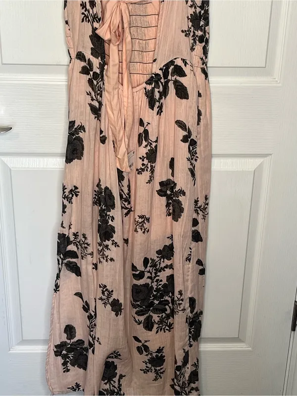 Free People Forgot Me Not Peach Combo Floral Open-Back Maxi Dress Boho Sz M - Image 10